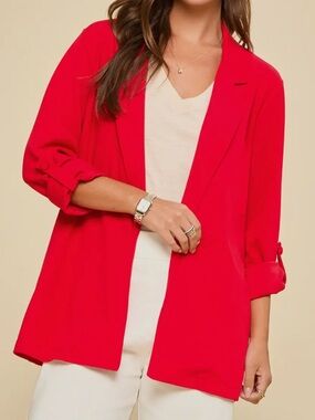 Red Women's Open Front Blazer Jacket - boyfriend